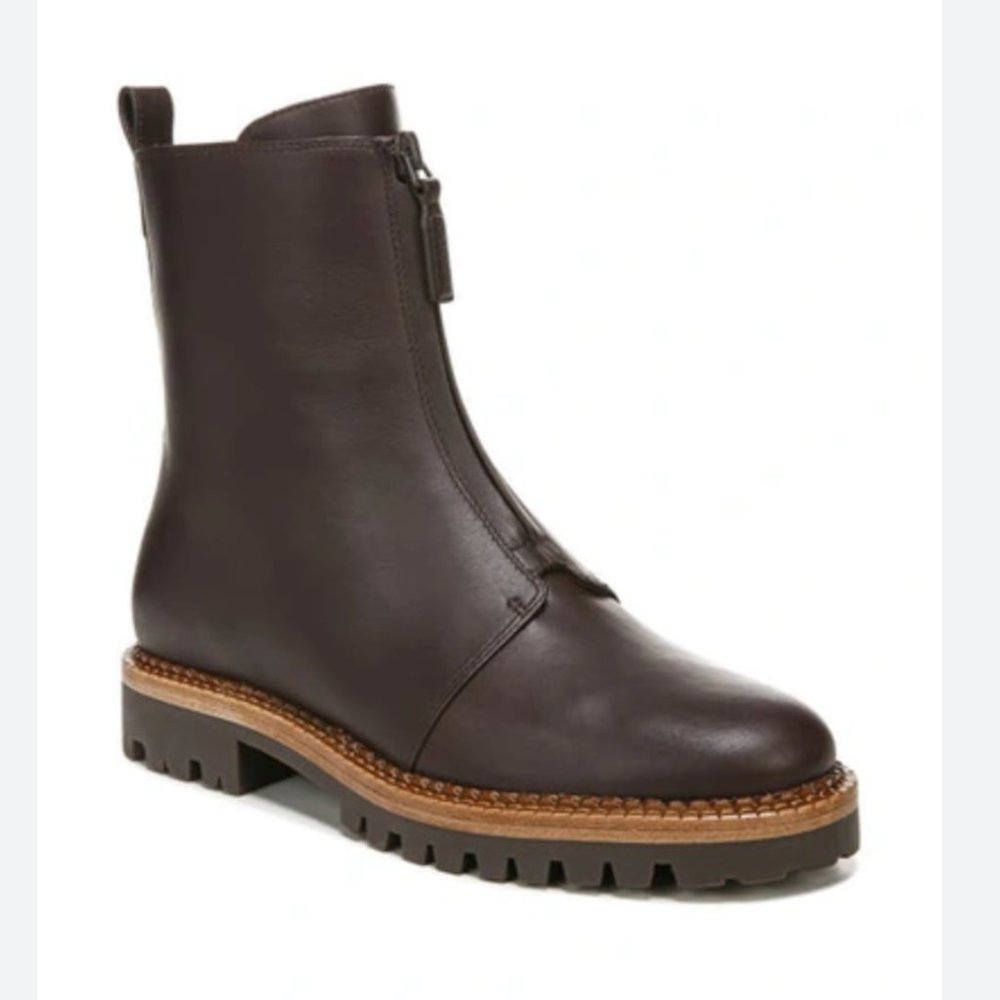 NEW VINCE Cabria Water-Resistant Front Zip Boot, Chocolate, Size 6.5